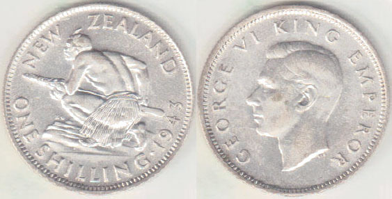 1943 New Zealand silver Shilling (EF) A003904